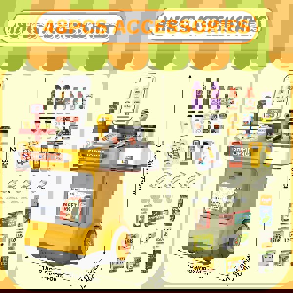 deAO Toys Supermarket Play Toy Set for Kids – Pretend Grocery Store with Shopping Cart, Credit Card Machine, Food Boxes & Accessories