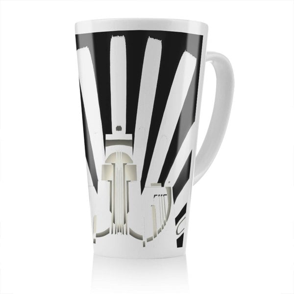 Benjamin Tate Design Art Deco Skyscraper In Black & White Latte Mug