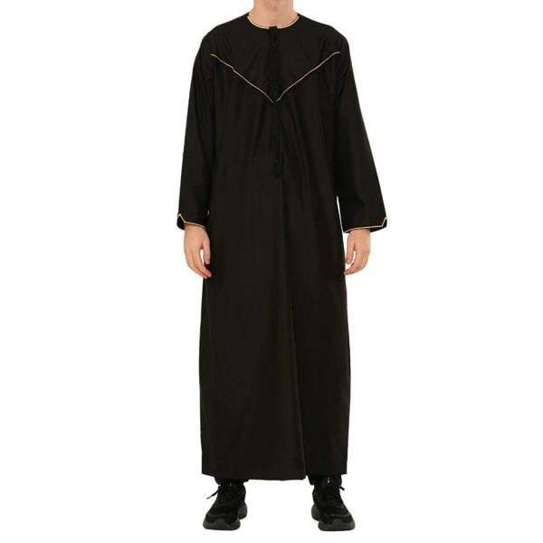 TT-007 - Men's Emirati Omani Gold Embroidery Thobe - Black - Thobez - 15