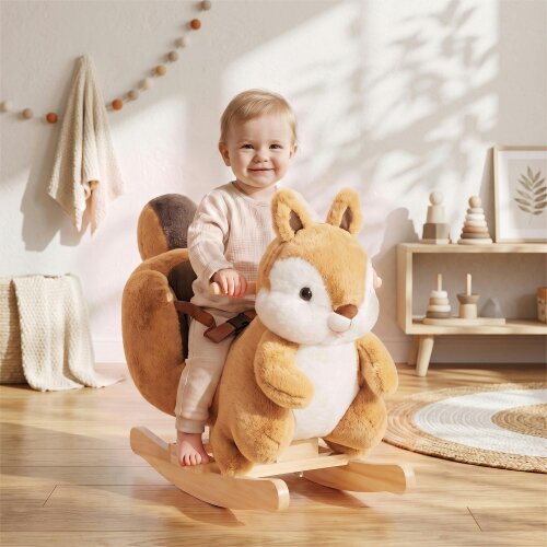 AIYAPLAY Rocking Horse Plush Ride on Horse with Squirrel Sound Brown