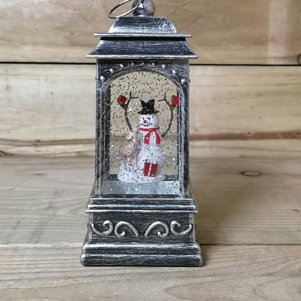 Samuel Alexander 21cm Dual Power Glitter Water Spinner Lantern Christmas Decoration - Snowman