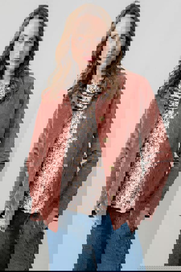 Ash Stretch Cotton Jumbo Cord Jacket Antique Rose | Lily and Me Clothing