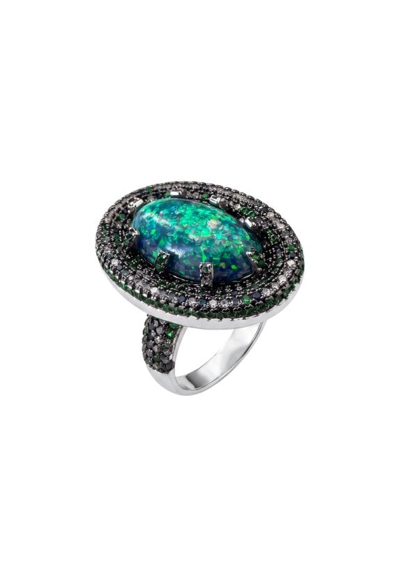 Latelita Serafina Green Opal Cocktail Ring Silver