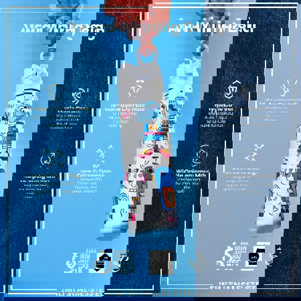 ION8 Leak Proof Slim Water Bottle, Stainless Steel, Robots, 600ml (20oz)