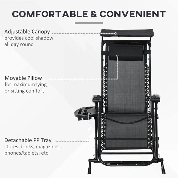 Black outdoor folding rocking chair with padded headrest and adjustable back