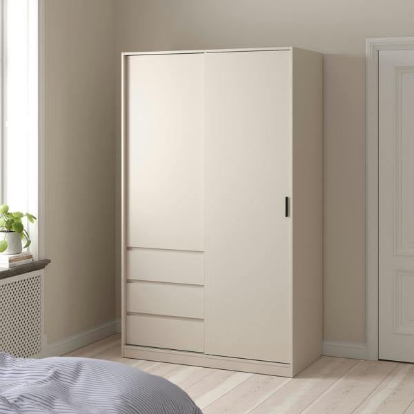Furniture To Go Naia Wardrobe with 1 Sliding Door 1 Std Door & 3 Drawers in Cashmere