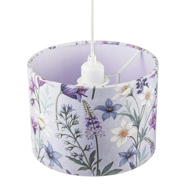Vivid and Chic Lavender Velvet Lamp Shade with Blue and White Flowers Image 3