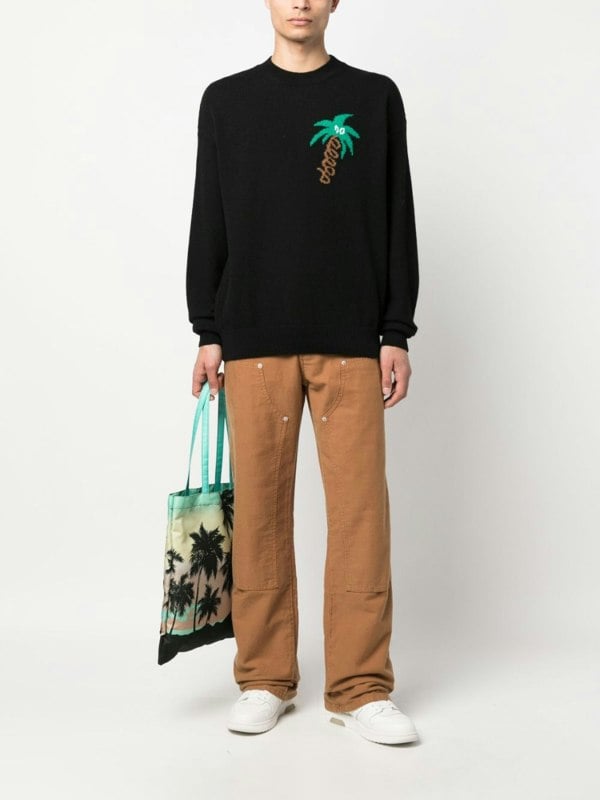 Palm Angels Sketchy Intarsia Knit Sweater Black Green - Supplied FashionPALM ANGELS