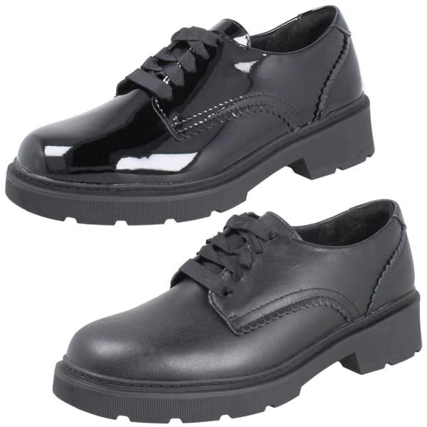 Clarks Girls Clarks Scalloped Edge Chunky Sole School Shoes Eris Pure