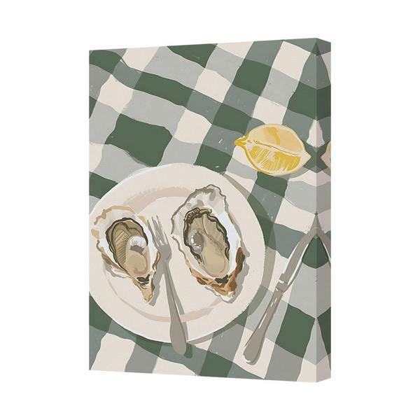 Benjamin Tate Design Contemporary Oyster Plate Canvas Art Print On Checkered Tablecloth UK Handmade