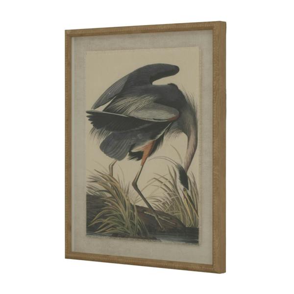 Hill Interiors Flora & Fauna Collection Heron Beaded Linen Framed Wall Art - Brown/White/Black - 
