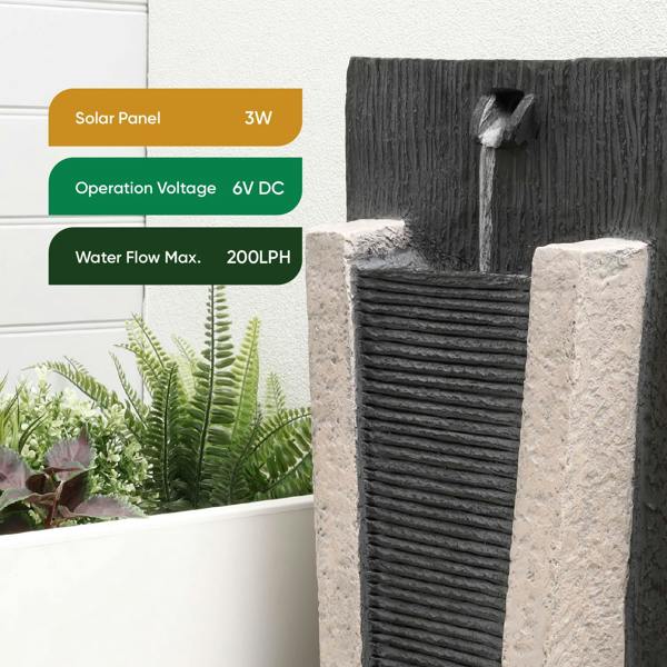 Gardenwize Solar Powered Stone Column Water Feature with Battery Backup & LED Light
