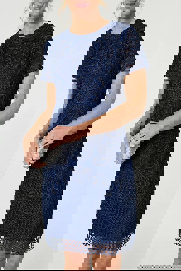 Navy | Sheer Lace Layered Knee Length Dress