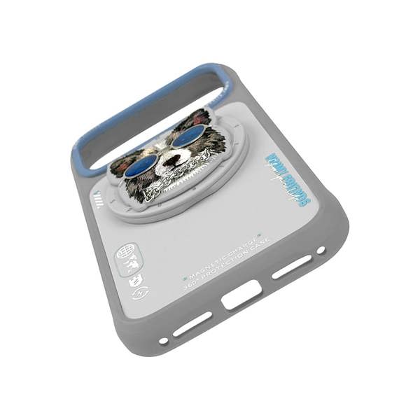 Nimmy Friends Nimmy Glasses Cool Dog Face Case with MagSafe Detachable Grip Stand for iPhone 17 Pro Max 6.9" Grey Blue - N-YJKM-CXZJ-IP17-PRO-MAX-028