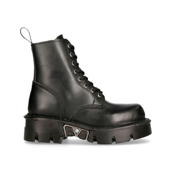 New Rock Unisex Black Gothic Military Biker Boots- MILI084N-S3