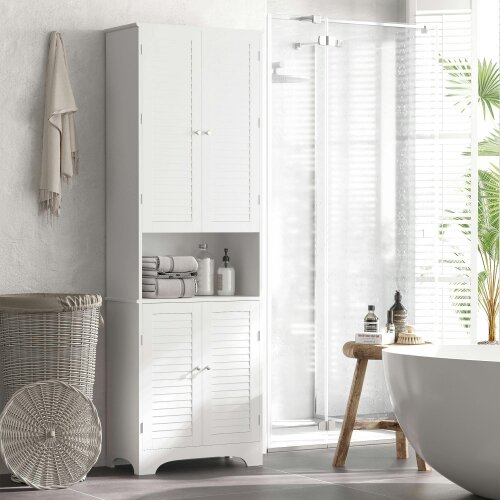 Wyld Haus Vihave Tall Freestanding Bathroom Cabinet With Shutter Doors And Raised Base White