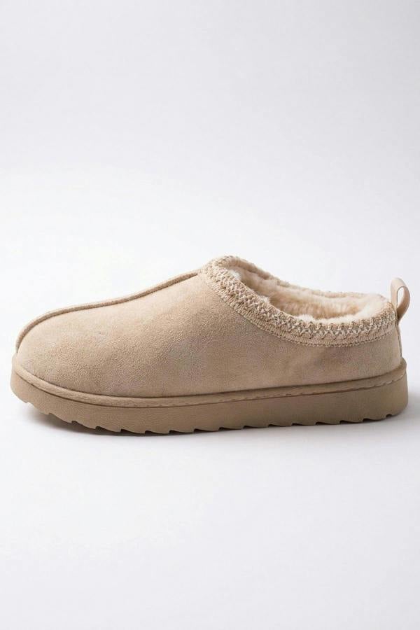 Odette Faux Suede Lined Slipper Mules - Beige