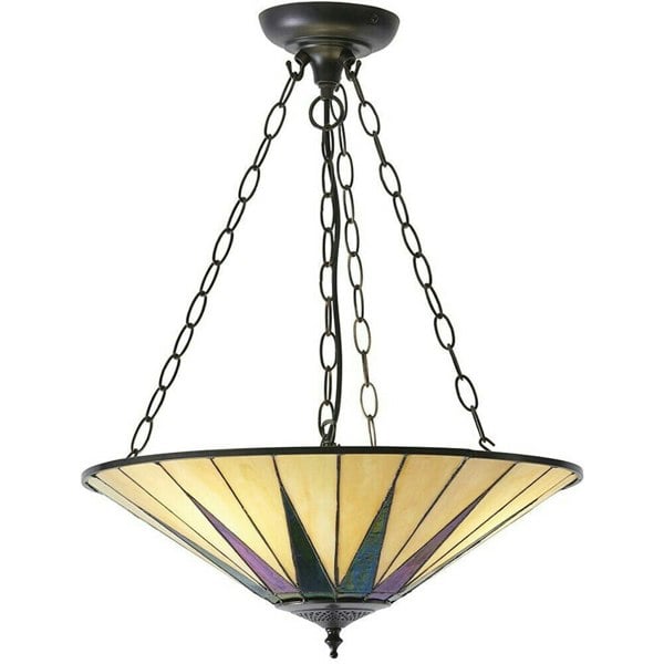 Tiffany Glass Hanging Ceiling Pendant Light Dark Bronze 3 Lamp Shade i00096 Loops
