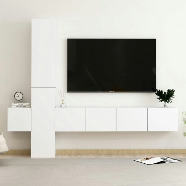 Berkfield 5 Piece TV Cabinet Set White Engineered Wood