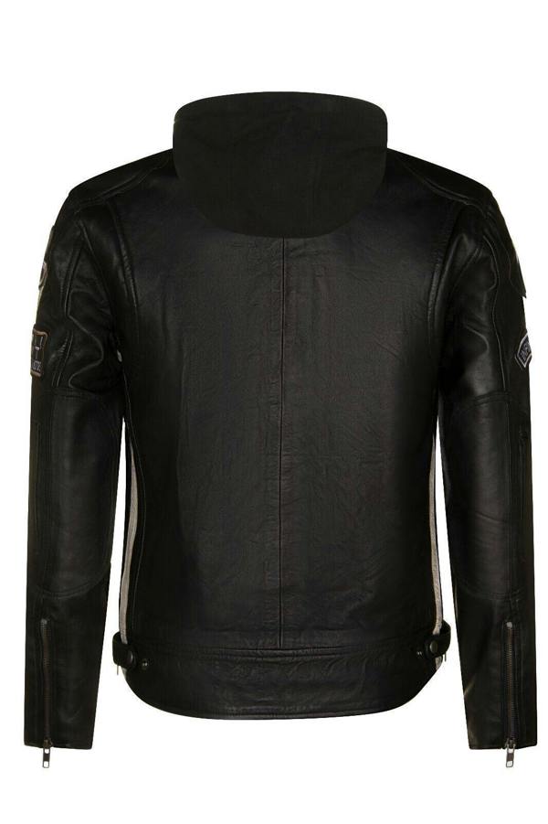 Infinity Leather Mens Racing Hooded Leather Biker Jacket-Detroit