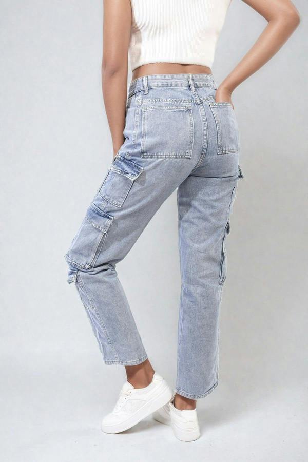 Regina Multi Flap Pockets Cargo Jeans - Denim