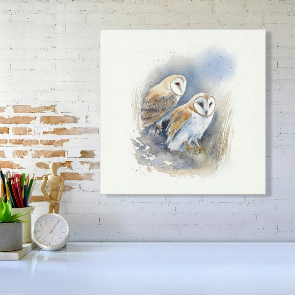 Warren Reed Barn Ano Owls Watercolour Canvas