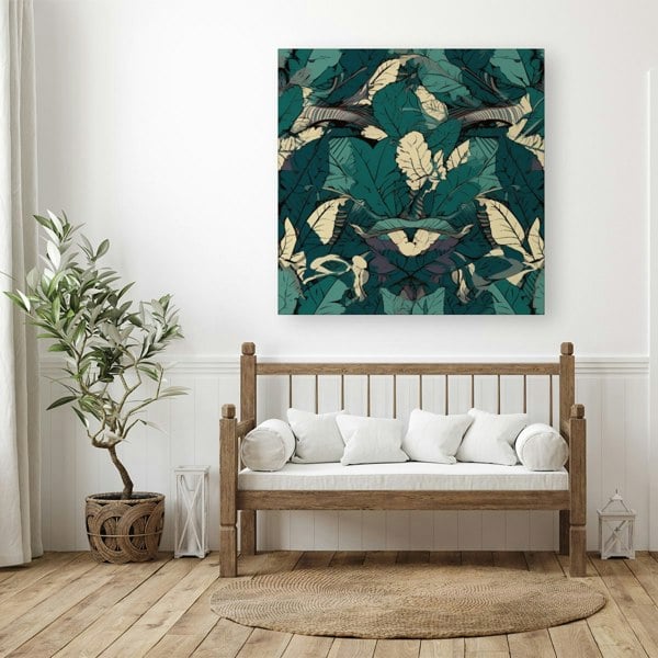 Warren Reed Green Beige Tropical Leaves Canvas