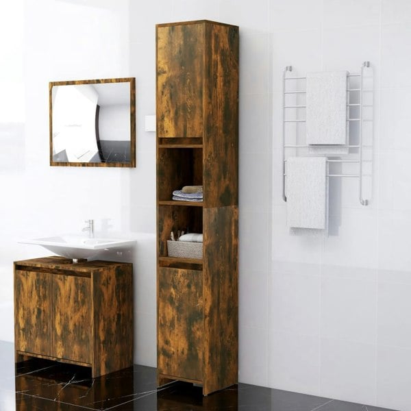Berkfield Bathroom Cabinet Smoked Oak 30x30x183.5 cm Engineered Wood