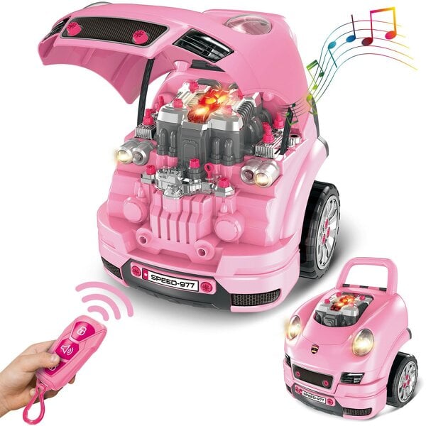 deAO Toys Pink Take Apart Building Truck Pretend Play Realistic Mechanic Toy