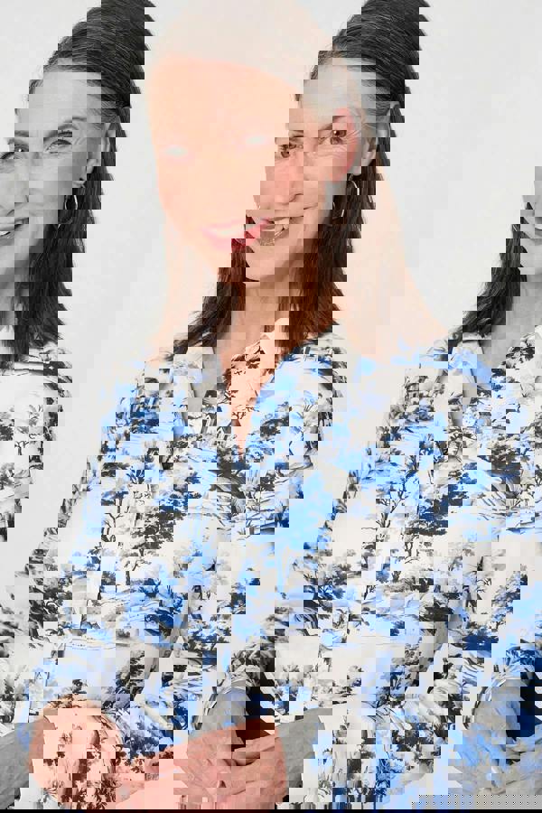 Blue | Border Print Tie Waist Maxi Shirt Dress