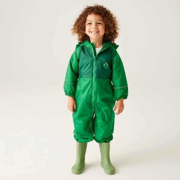 Regatta Childrens / Kids Mudplay III Dinosaur Waterproof Puddle Suit - Jelly Bean