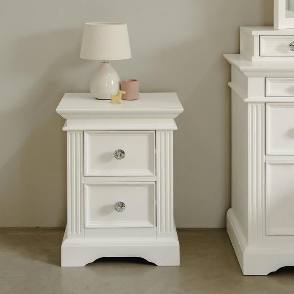 Gainsborough White Bedside Table with Crystal Handles Assembled Nightstand
