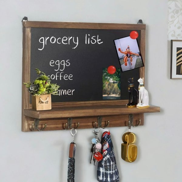 Rafaelo Mobilia Wooden Chalkboard With Wall Hooks Brown