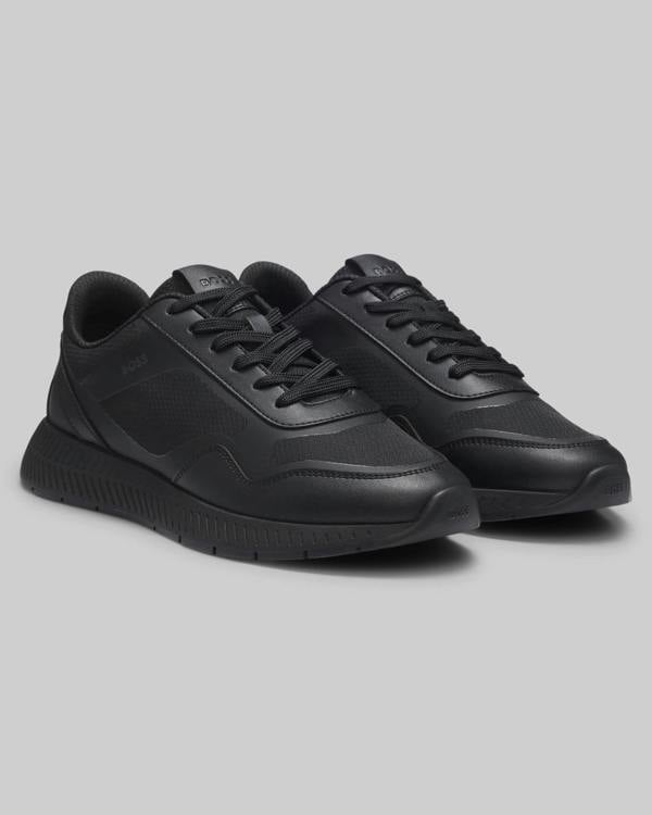 BOSS Orange Titanium Mens Mixed - material trainers with ridged outsole - Black 005 | CHO | Designer Footwear,Mens Footwear,Trainers