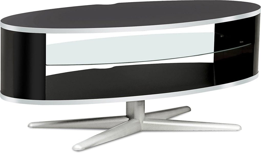 MDA Designs Orbit 1100BB Gloss Black TV Stand with Gloss Black Elliptic Sides for Flat Screen TVs up to 55"