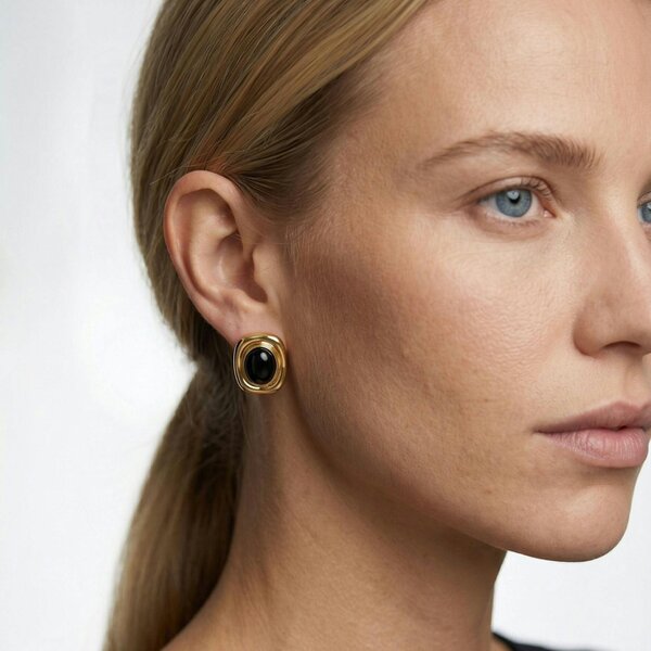 Uchi & Soto Enso Black Stone and Gold Stud Earrings
