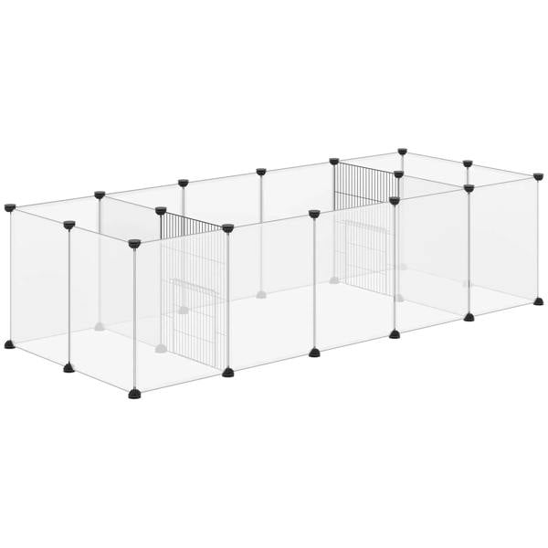 White 18-panel small animal cage with clear panels and black wire mesh panels