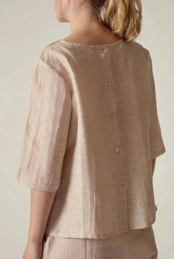 James Lakeland Beige Linen Blend Button-Back Top