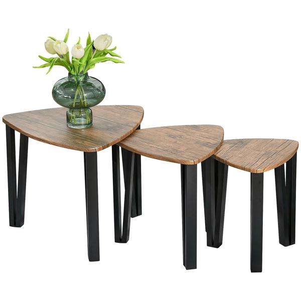 Wyld Haus Coro Set Of 3 Triangle Nesting Coffee Tables Metal And Wood Walnut Finish