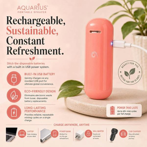 Aquarius Portable Nano Mist Sprayer Pink Handheld Rechargeable Facial Steamer