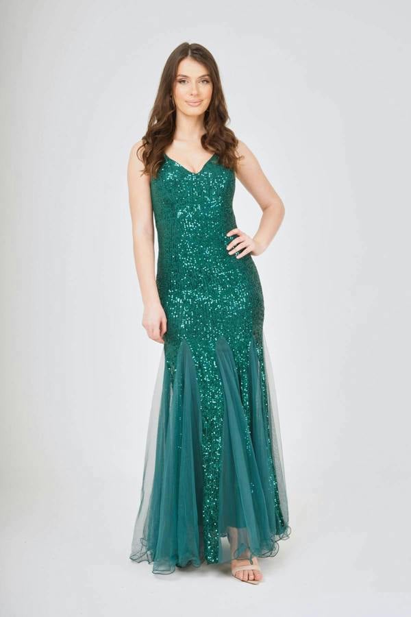 LuvForever Sequin Mesh Insert Maxi Dress