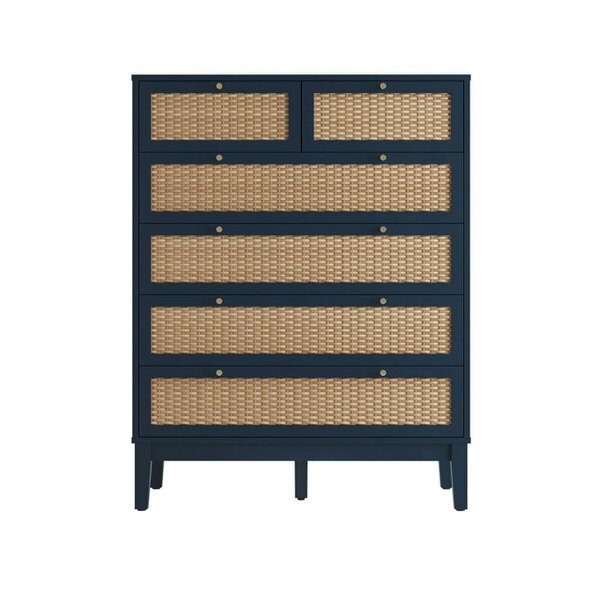 Wyld Haus Waterford Blue Oak and Rattan Chest Of 6 Drawers