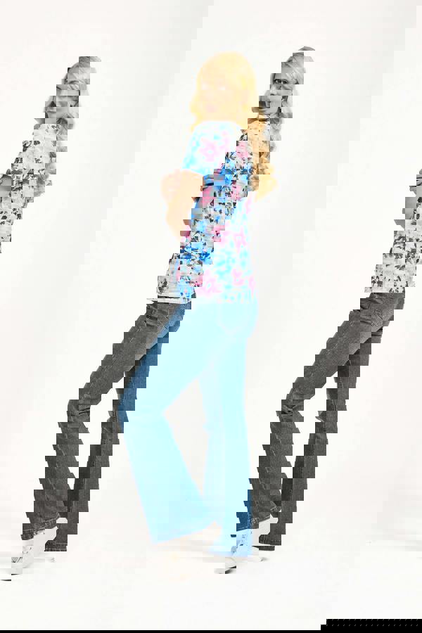 Mudflower Floral Stripe Print Embellished Top