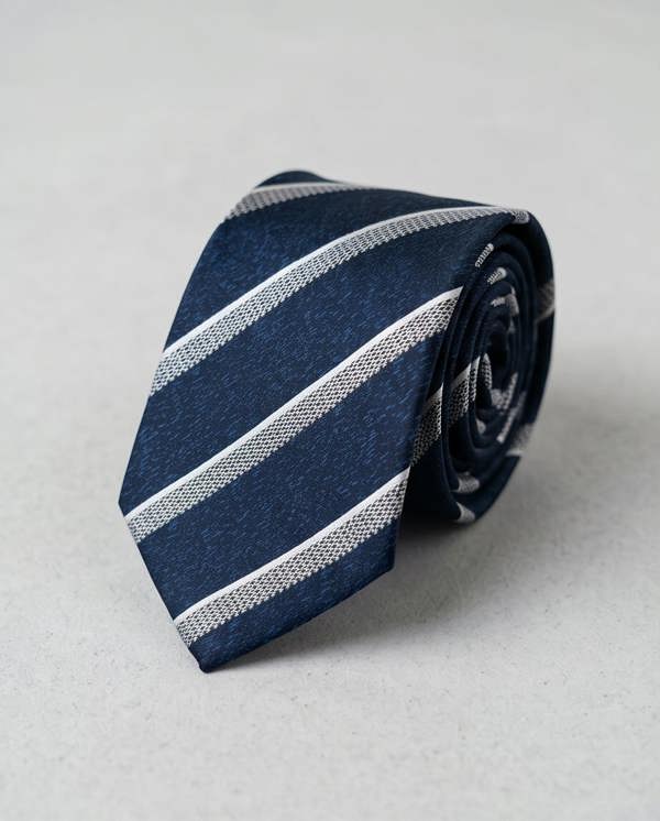 Pamoni Classic Navy and Silver Stripe Tie