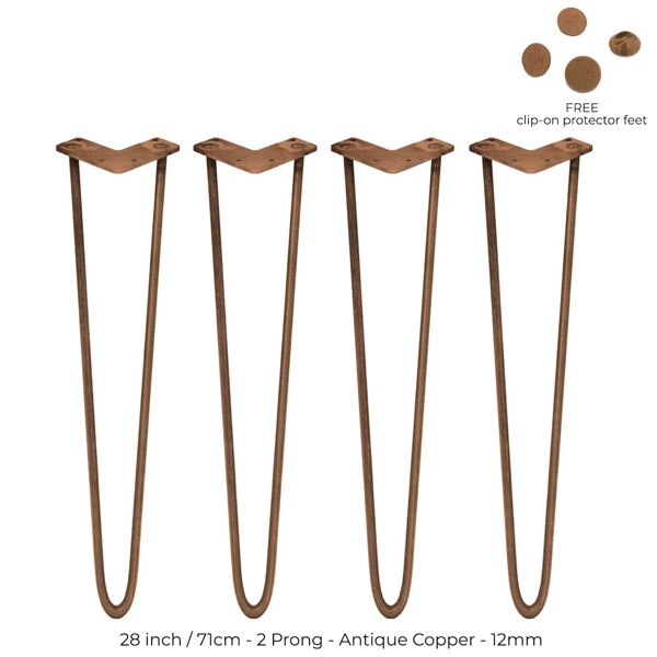 SkiSki 4 x 28" Hairpin Legs - 2 Prong - 12mm - Antique Copper