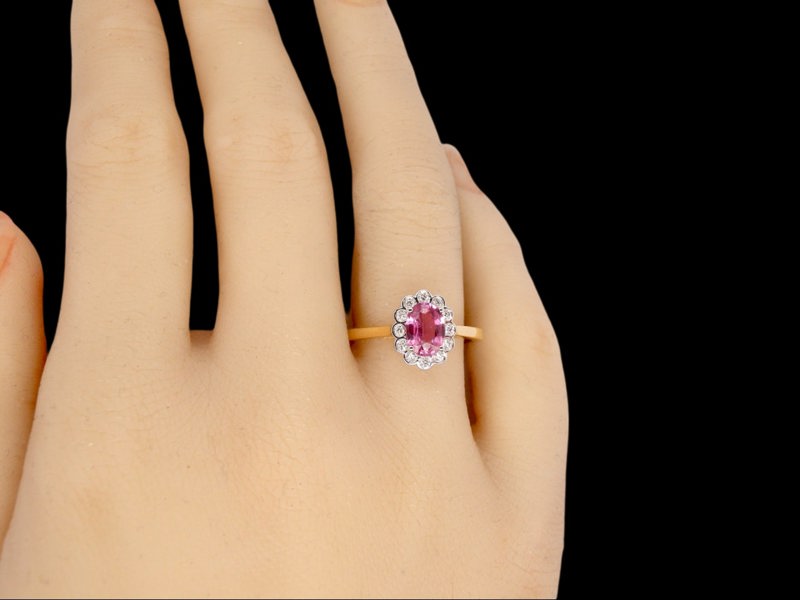 Vintage Tom A Pink Sapphire and Diamond cluster ring