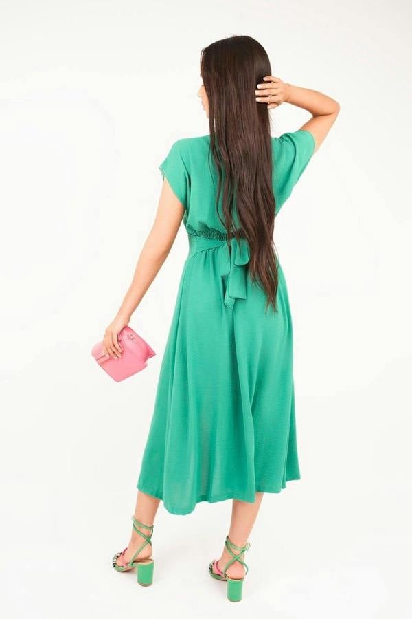 Reeva Button Down Cap Sleeve Midi Dress - Green