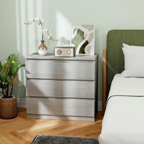 Wyld Haus Serene Wooden Grey Wood Effect 3 Drawer Storage Chest