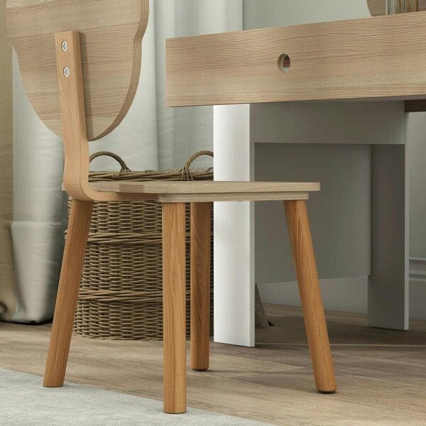 Kids Desk and Chair Set with Drawer for Drawing, Reading, Bear Theme Children Furniture for Bedroom, Daycare, Natural