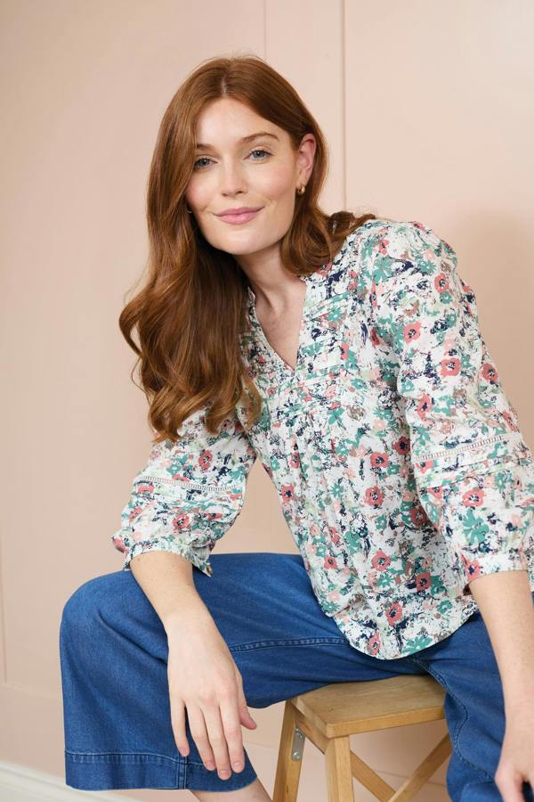 Lily & Me Marie Printed Pintuck Blouse